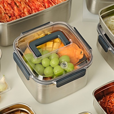 Glasslock进口不锈钢保鲜盒 大容量手提式冰箱收纳储存盒 4700mls440