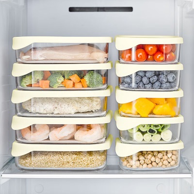 Glasslock进口冰箱收纳盒玻璃保鲜盒厨房冰箱食物饺子冷冻储物盒套装10件套s440