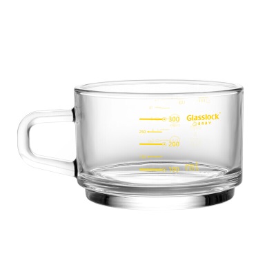 Glasslock进口钢化玻璃杯儿童牛奶早餐杯耐热可加热带刻度杯子粉色恐龙杯s440