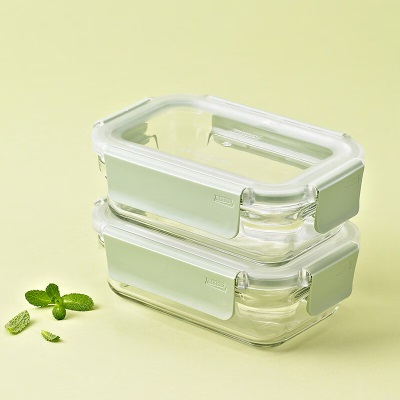 Glasslock耐热钢化玻璃保鲜盒微波炉加热饭盒学生上班族便当盒绿色1130mls440