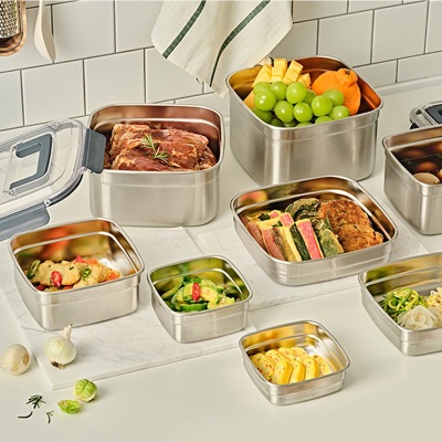 Glasslock进口不锈钢保鲜盒 大容量冰箱收纳储存盒 零食水果收纳盒s440