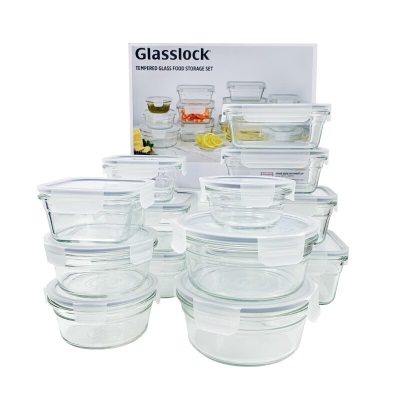 Glasslock进口钢化玻璃保鲜盒耐热可微波炉加热便当饭盒4件套s440