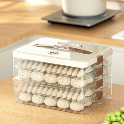 Glasslock多功能饺子收纳盒四层加大手提式冰箱保鲜盒食品级冷冻水饺馄饨盒s440